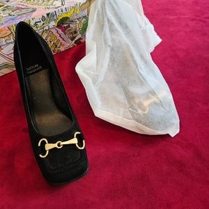 Jeffrey Campbell Nobility Black Suede with Gold horse bit Shoe